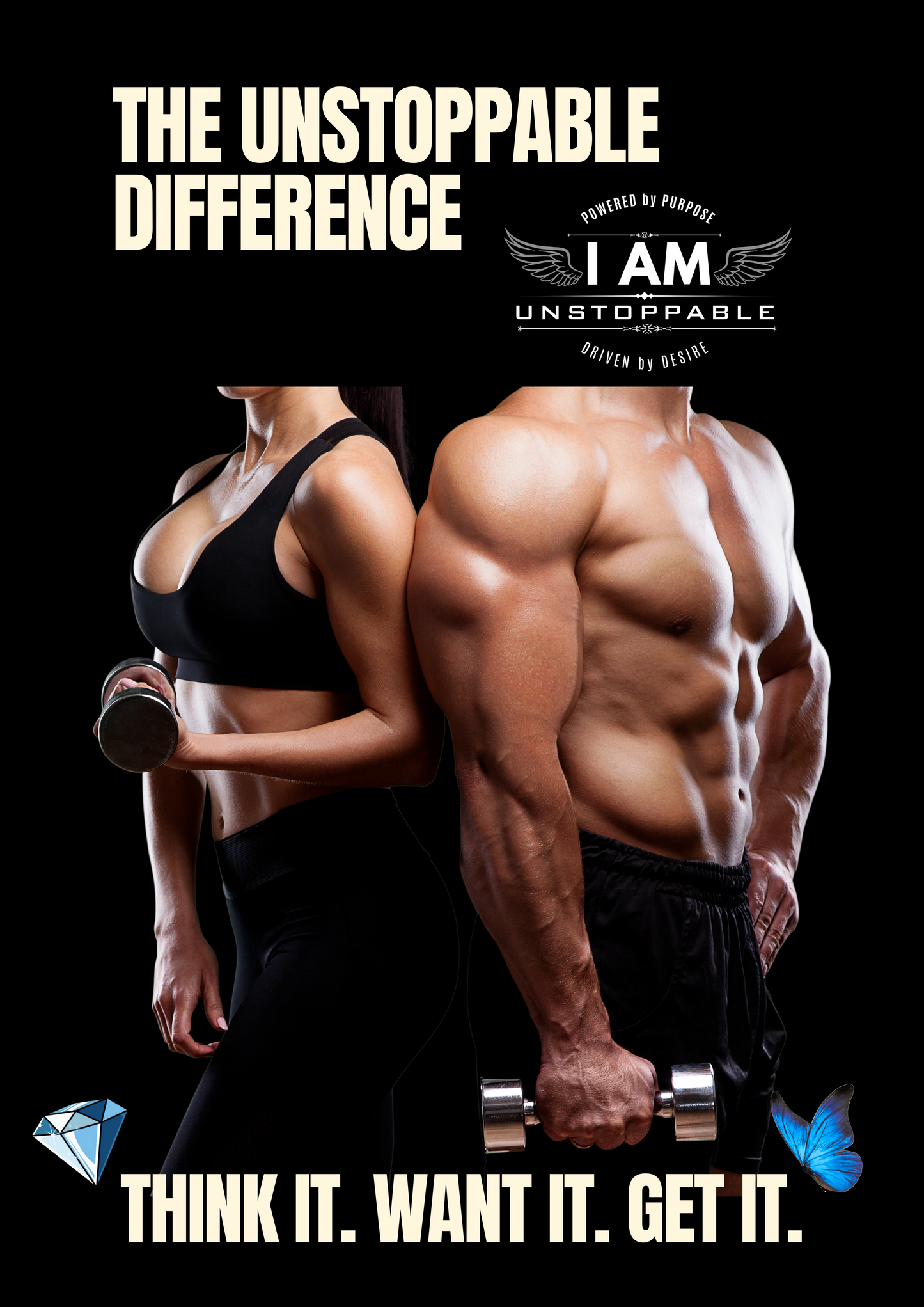 I Am Unstoppable™ Premium T-Shirt — Breakthrough Deep Legacy Blue with Signature Diamond & Butterfly Design